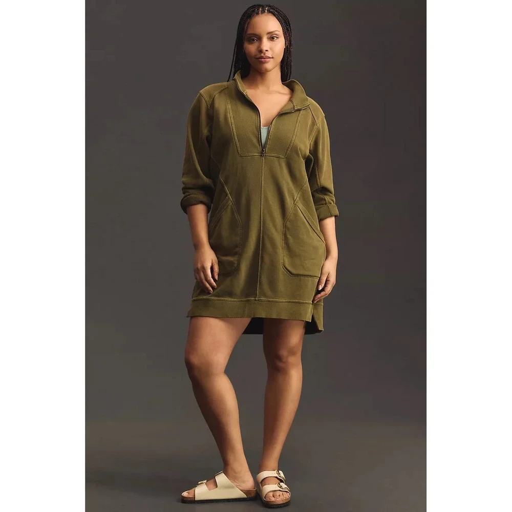 Anthropologie Daily Practice Women Cotton Meru Sweater Dress Large Quarter Zip - Picture 5 of 14